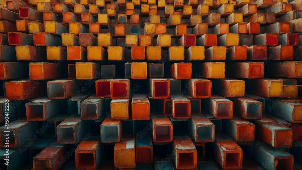 Poster chromatic geometry: a symphony of colorful squares forms a captivating abstract pattern.