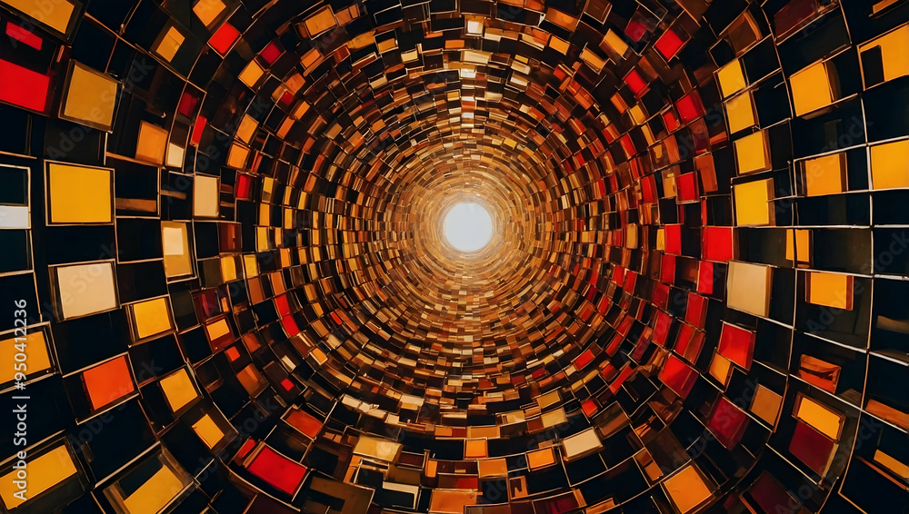Poster digital vortex: a mesmerizing journey through a kaleidoscopic tunnel of vibrant, abstract cubes, con