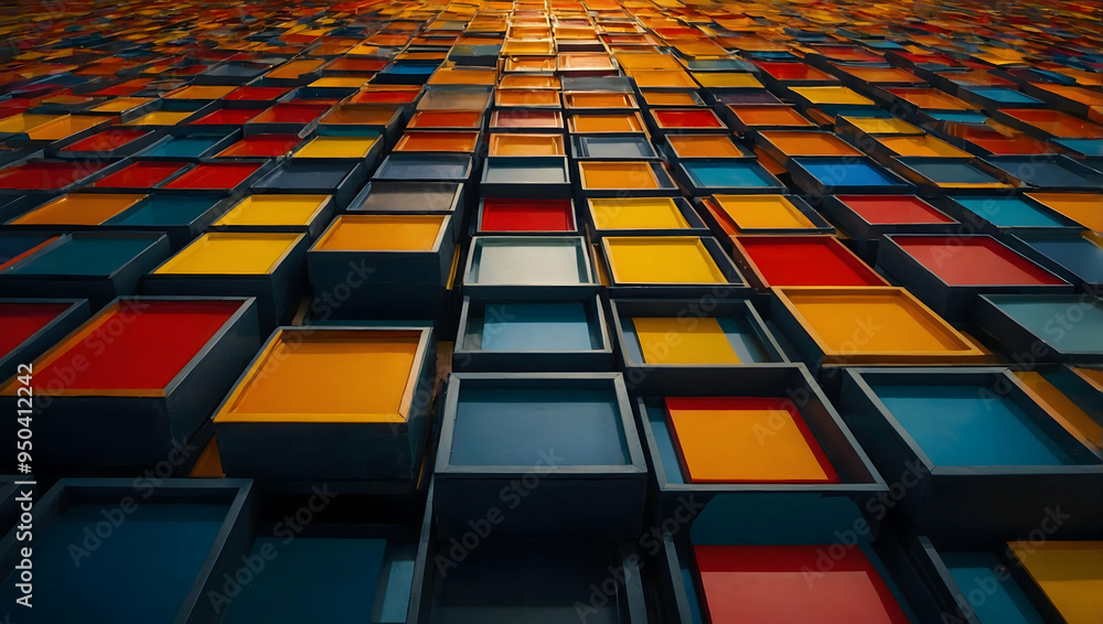 Poster colorful mosaic of cubes: a vibrant 3d render of colorful cubes, creating a mesmerizing pattern with