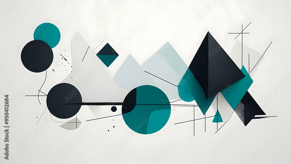 Poster abstract geometric shapes in teal and black: a minimalist geometric design with intersecting lines a