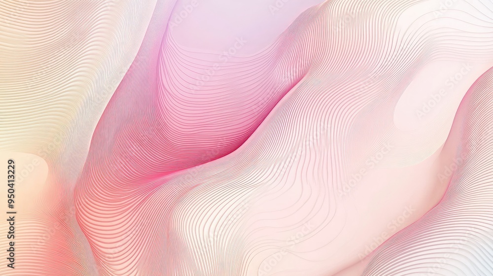 Poster minimalistic vector background with flowing wavy lines in pastel colors, creating a sense of movemen