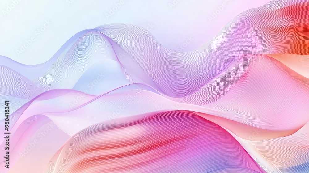 Poster minimalistic vector background with flowing wavy lines in pastel colors, creating a sense of movemen