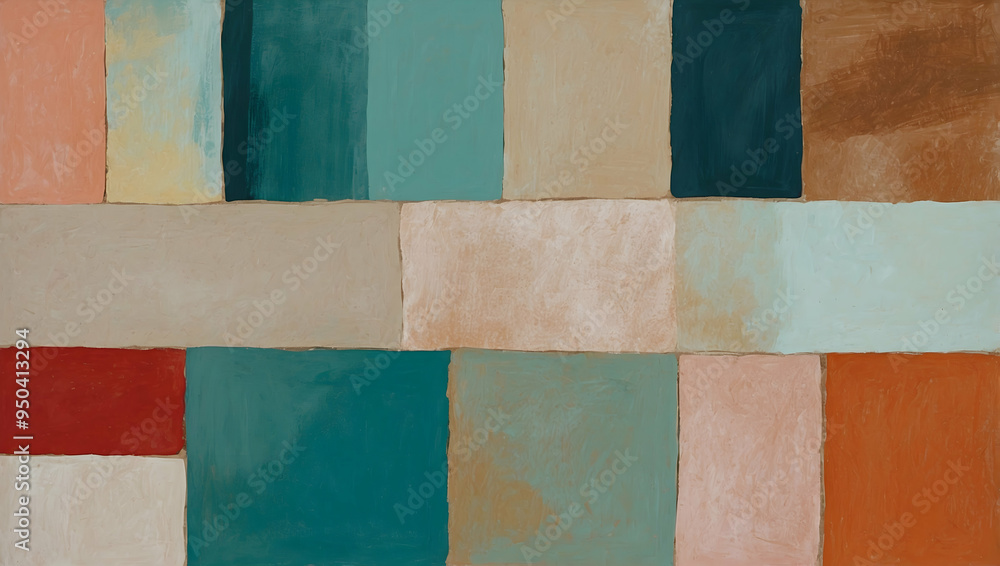 Poster abstract geometry of color: a modern abstract artwork composed of muted pastel rectangles, evoking f