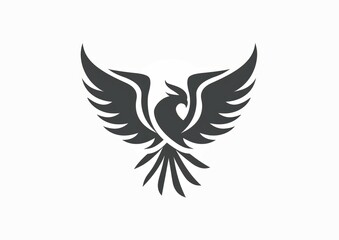 Fototapeta premium phoenix silhouette. Vector silhouette of phoenix on white background. black phoenix isolated on white background. hand drawn design. vector illustration. Phoenix bird silhouette.