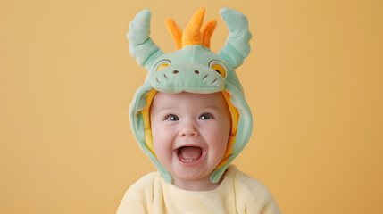 Fototapeta premium Cute little baby in dragon costume