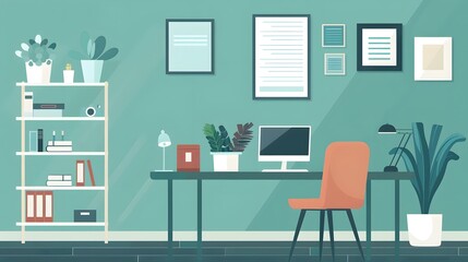 Modern Home Office Interior Design Illustration
