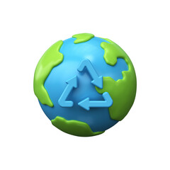 3d illustration of planet earth with a recycling sign. Environmental protection.