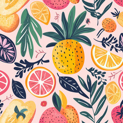Pop Art style summer seamless background with fruits