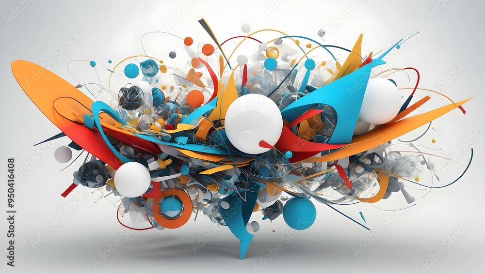 Poster global innovation explosion: a vibrant, abstract 3d rendering of earth erupting with colorful shapes