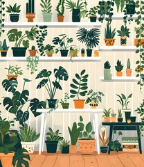 Indoor Garden With Various Plants in Pots