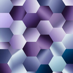 Geometric background with smooth gradient hexagons in cool purple and blues