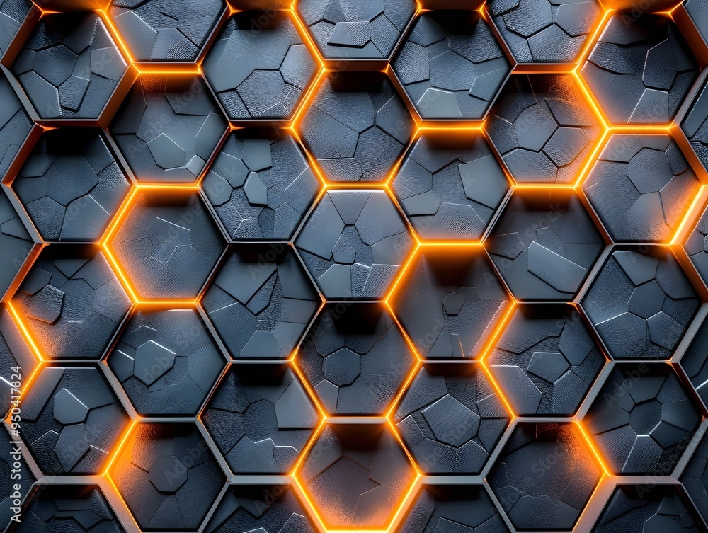 Aufkleber abstract geometric pattern of dark gray hexagons with glowing orange edges, creating a modern and fu