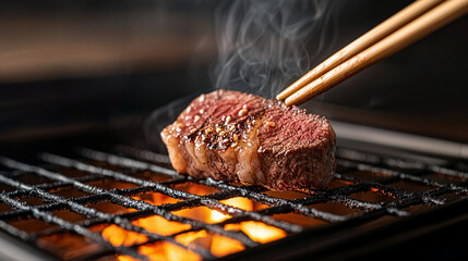 Barbecue Bliss, a prime cut of beef searing on the grill, evoking the rich, smoky aromas of traditional grilling.