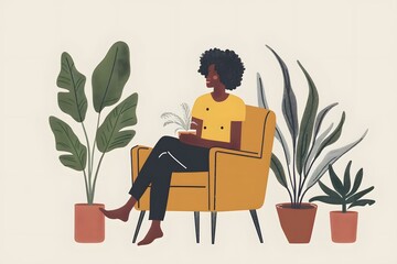 Woman Sitting in a Chair Surrounded by Plants