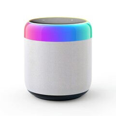 A colorful speaker with a rainbow design
