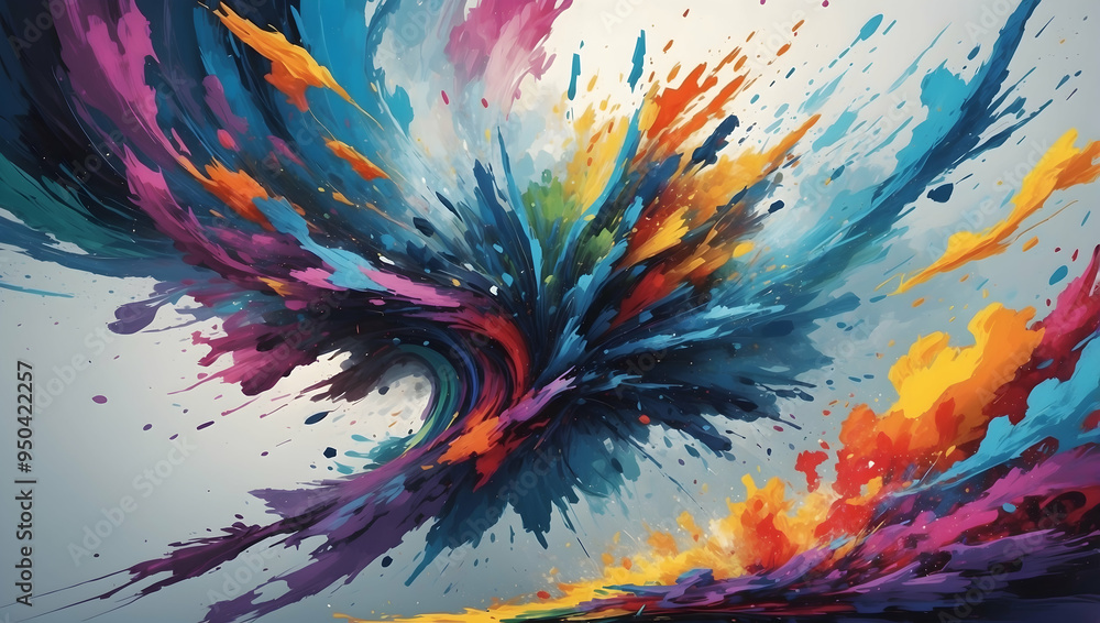 Poster chromatic tsunami: a vibrant abstract painting capturing the explosive energy of color in motion, wi