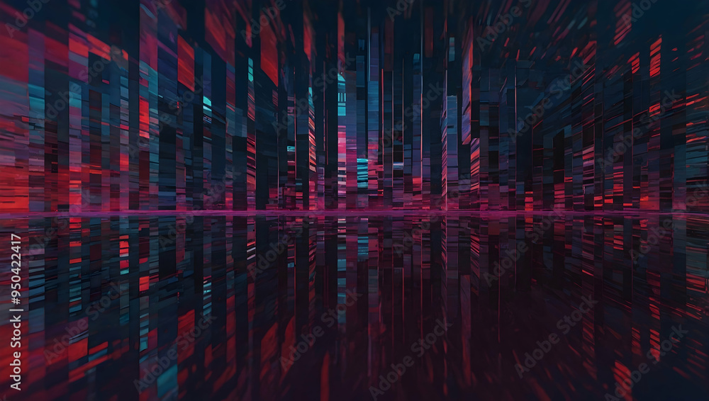 Poster neon data stream: a mesmerizing fusion of red and blue hues illuminate a digital labyrinth, where ve