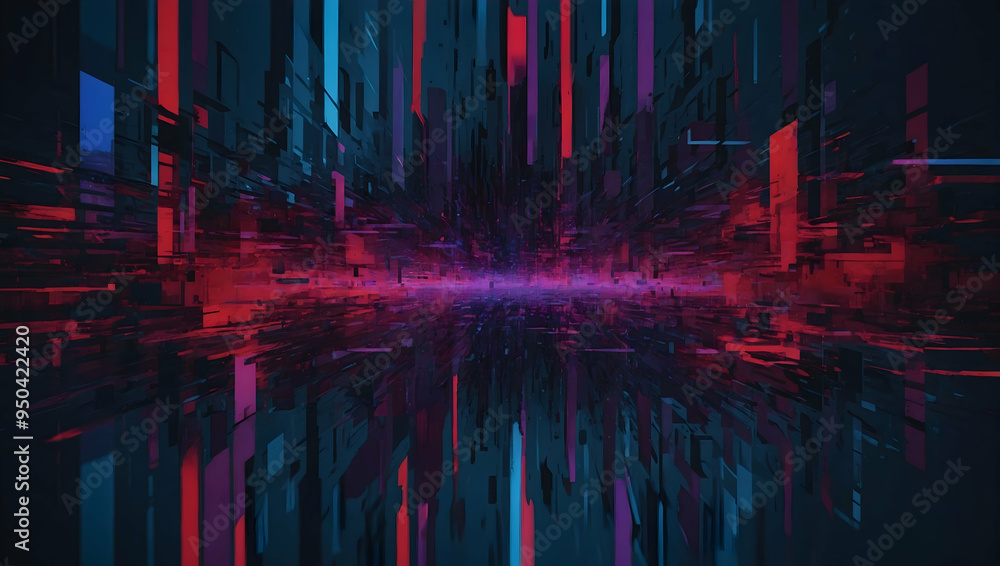 Poster neon data stream: a mesmerizing fusion of red and blue hues illuminate a digital labyrinth, where ve