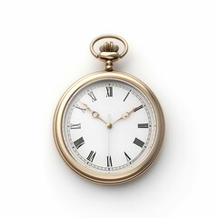 A gold and white pocket watch with roman numerals on the face