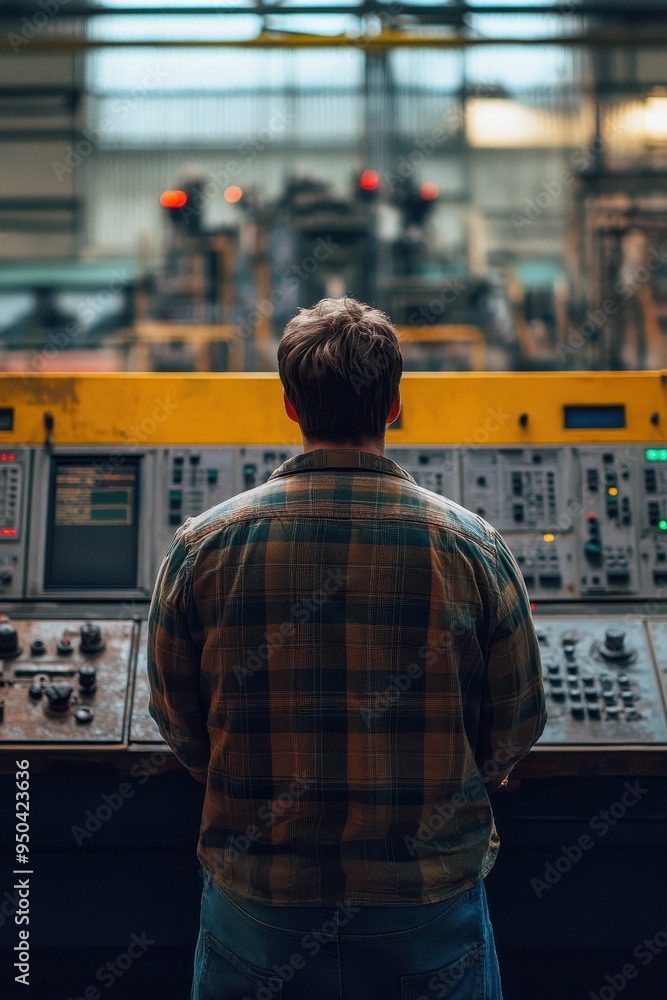 Poster technician working in a factory workshop