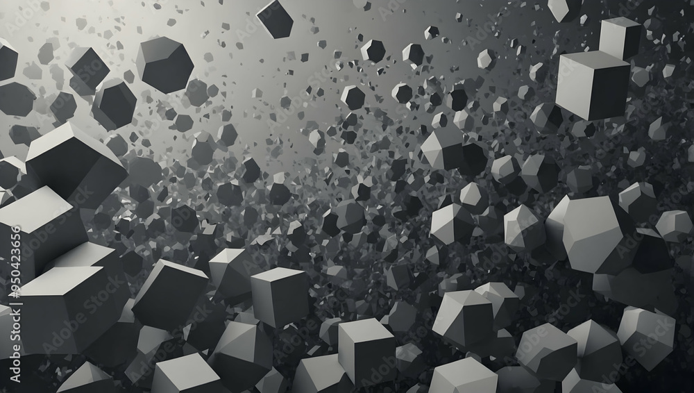 Poster abstract geometric chaos: a mesmerizing field of jagged, monochrome pyramids and geometric shapes cr