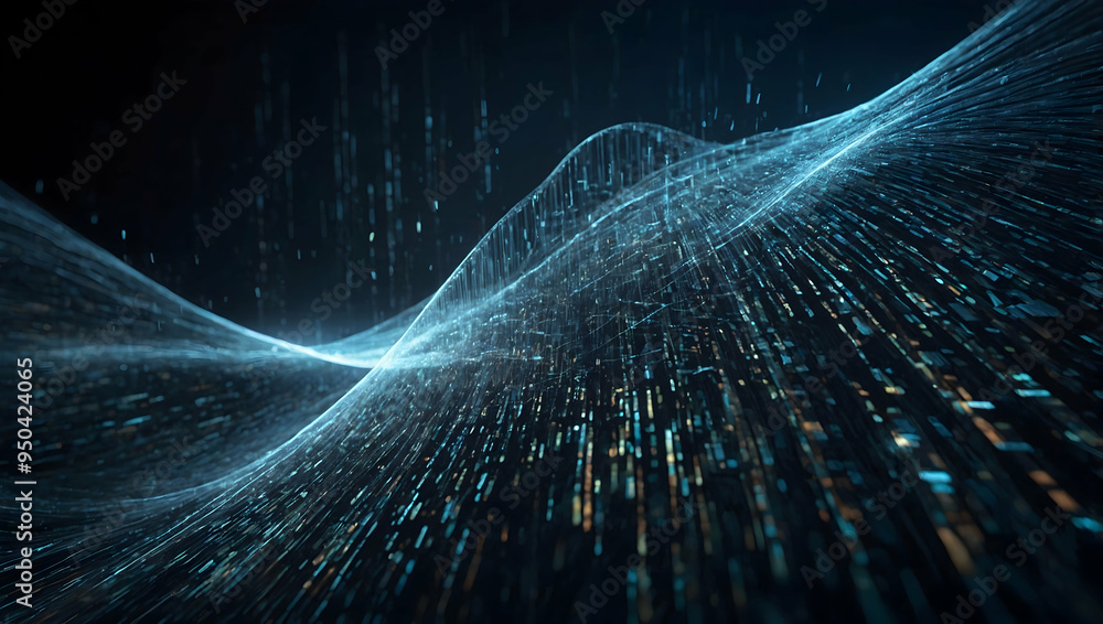 Aufkleber digital flow: abstract digital particles, illuminated in a mesmerizing blue hue, dance and flow in a