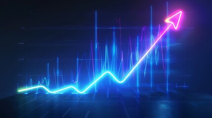 Fototapeta premium Rising success graph chart with a neon line