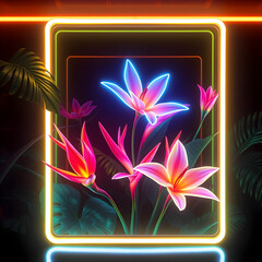 Surreal neon tropical flowers