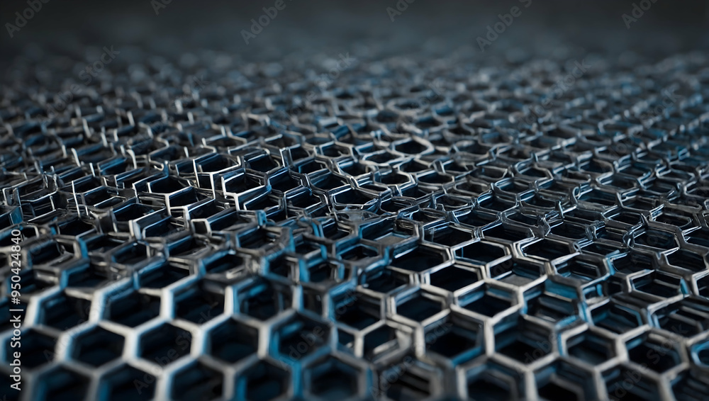 Poster abstract geometric hexagon grid: a mesmerizing abstract background with a close-up view of a metalli