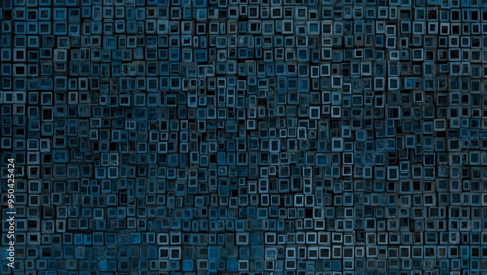 Poster azure gridlock: a mesmerizing close-up of a deep blue geometric pattern, resembling a network of int