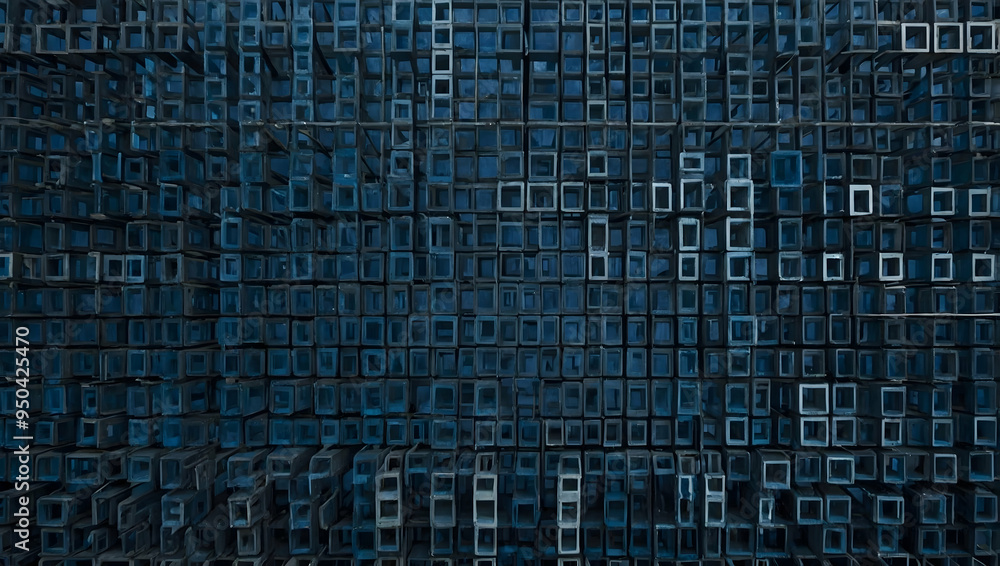 Poster azure gridlock: a mesmerizing close-up of a deep blue geometric pattern, resembling a network of int