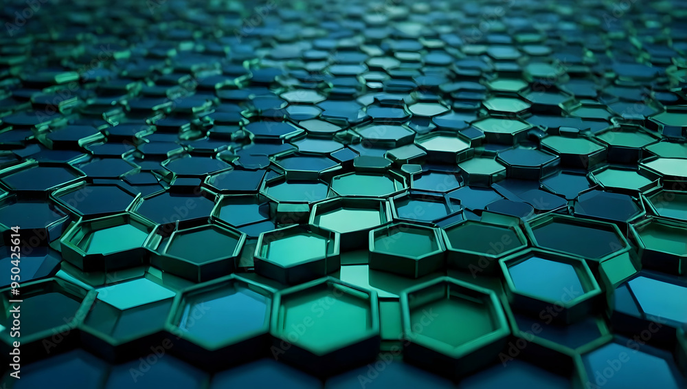 Poster emerald hexagon array: a mesmerizing expanse of shimmering emerald green hexagons, forming a dynamic