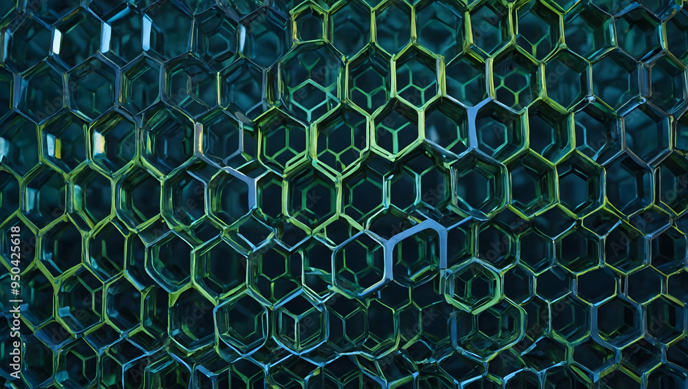 Poster emerald hexagon array: a mesmerizing expanse of shimmering emerald green hexagons, forming a dynamic