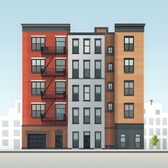 Naklejka premium Urban Row Of Houses Illustration With Brick And White
