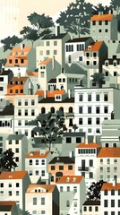 Illustration of a Cityscape with Buildings and Trees