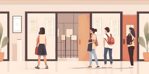 Students Waiting in Line to Enter the School Building