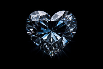 Fototapeta premium blue diamond crystal in shape of heart symbol of loves on dark background
