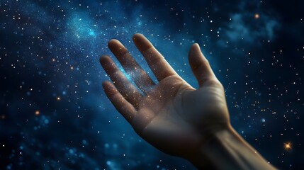Open Palm: A hand with an open palm up, against a starry night sky. 
