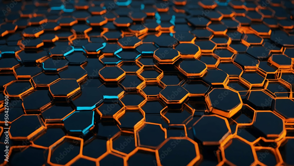 Poster abstract hexagon pattern with glowing edges: a mesmerizing background of vibrant geometric shapes, s