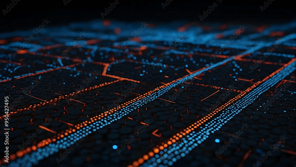 Poster glowing core: a close-up view of a futuristic circuit board with a powerful central processing unit 