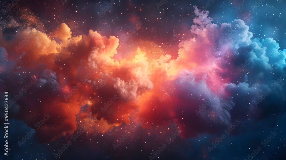 Poster a colorful cloud filled with stars and a few small clouds - generative ai