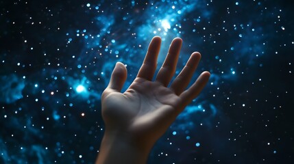 Open Palm: A hand with an open palm up, against a starry night sky. 
