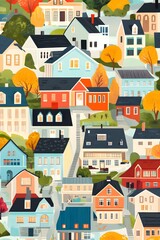 Obraz premium Colorful Illustration of Houses in a Row