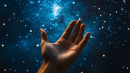 Open Palm: A hand with an open palm up, against a starry night sky. 
