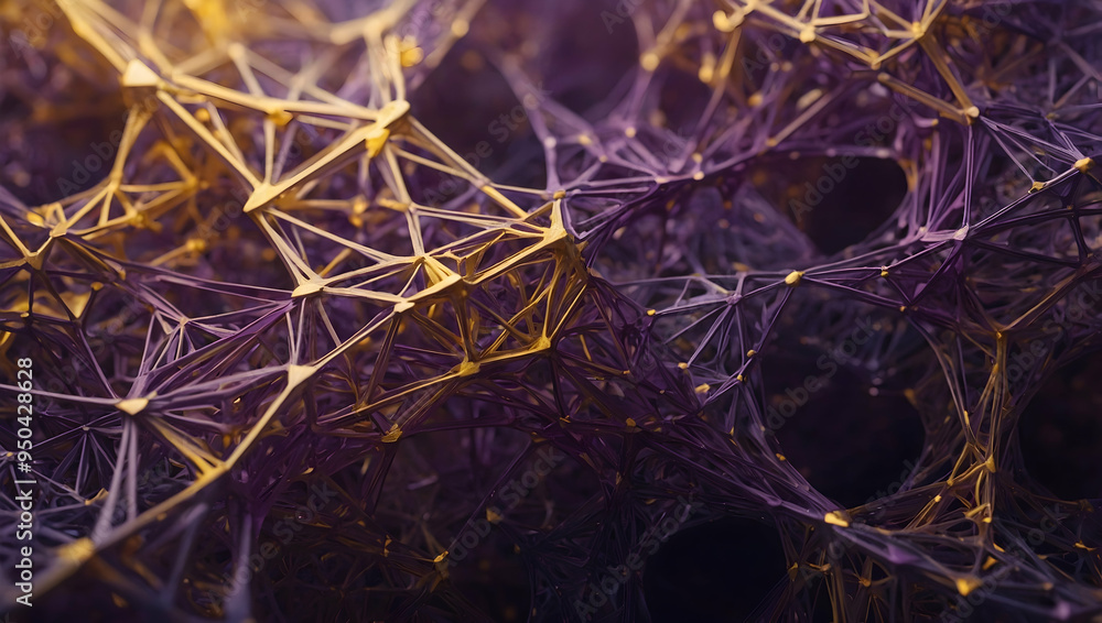 Poster abstract network of golden nodes: a mesmerizing abstract background featuring a network of interconn