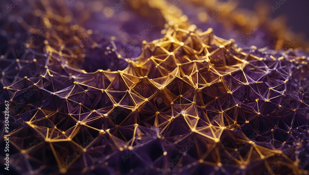 Poster abstract network of golden nodes: a mesmerizing abstract background featuring a network of interconn
