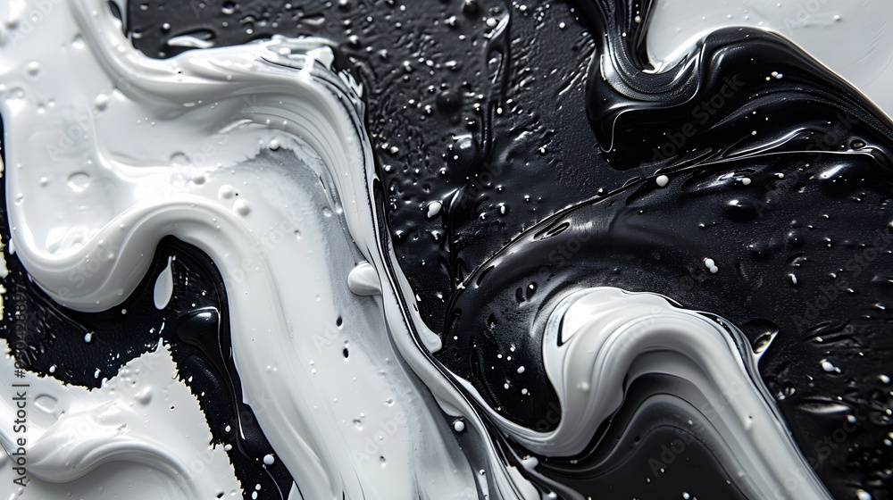 Poster a black and white swirl of paint, with a white line running through the middle - generative ai