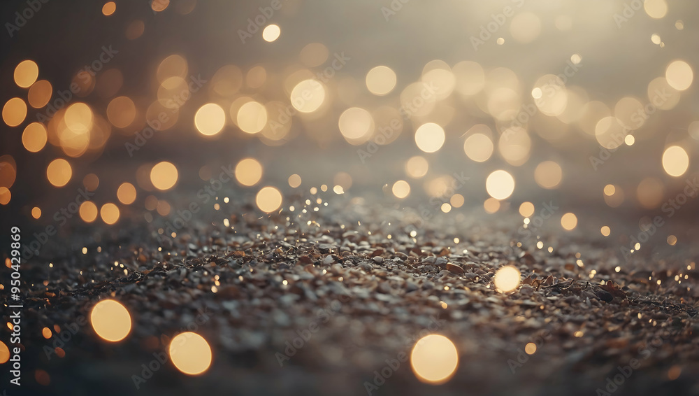 Poster golden bokeh bliss: abstract background with shimmering golden bubbles and a soft, dreamy bokeh effe