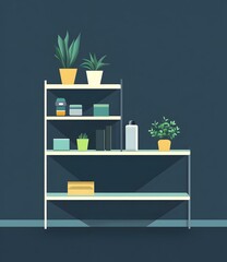 Minimalist Illustration of a Shelf with Plants