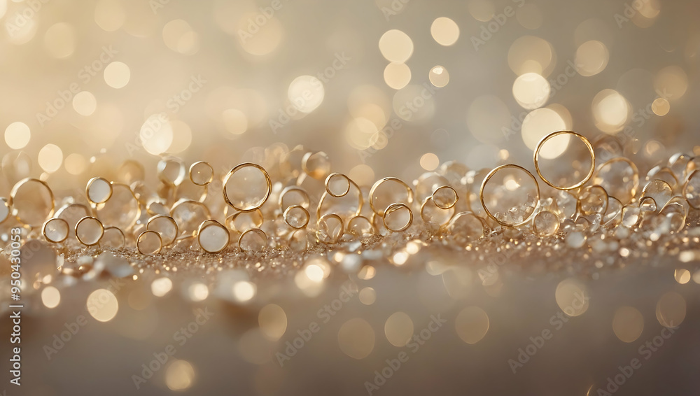 Poster golden bokeh bliss: abstract background with shimmering golden bubbles and a soft, dreamy bokeh effe